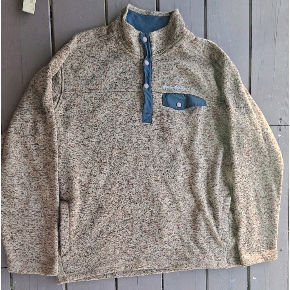 Eddie Bauer Sweater Mens Large Quarter Zip Pullover Fleece Knit Outdoors Thick